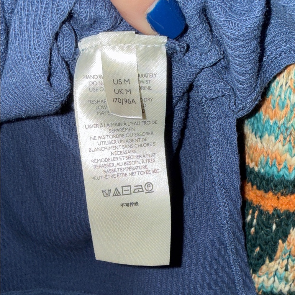 Free People Swit The Small Stuff mock neck top in the blue combo color sweater - Picture 5 of 6